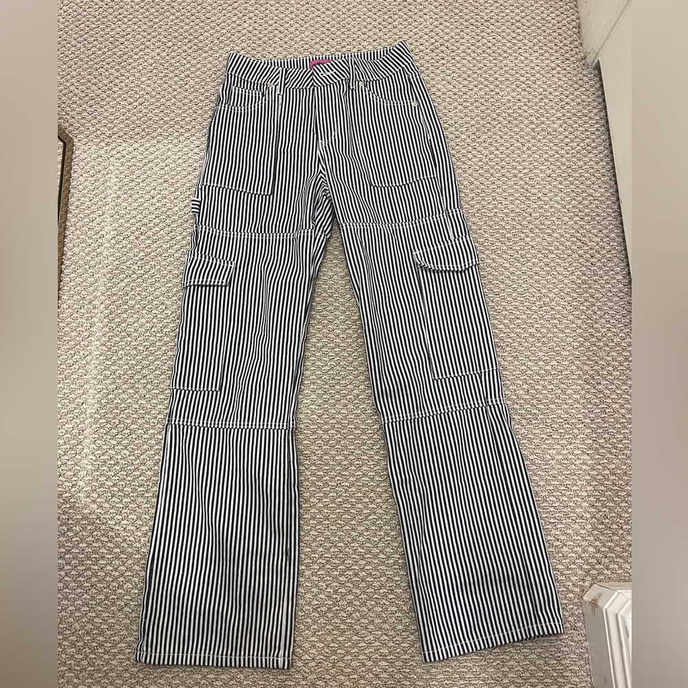 Edikted Cargo Jeans in blue and white stripes